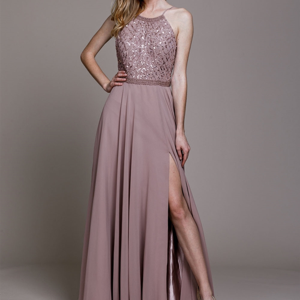 Mauve Spaghetti Straps Bridesmaid Long Dress